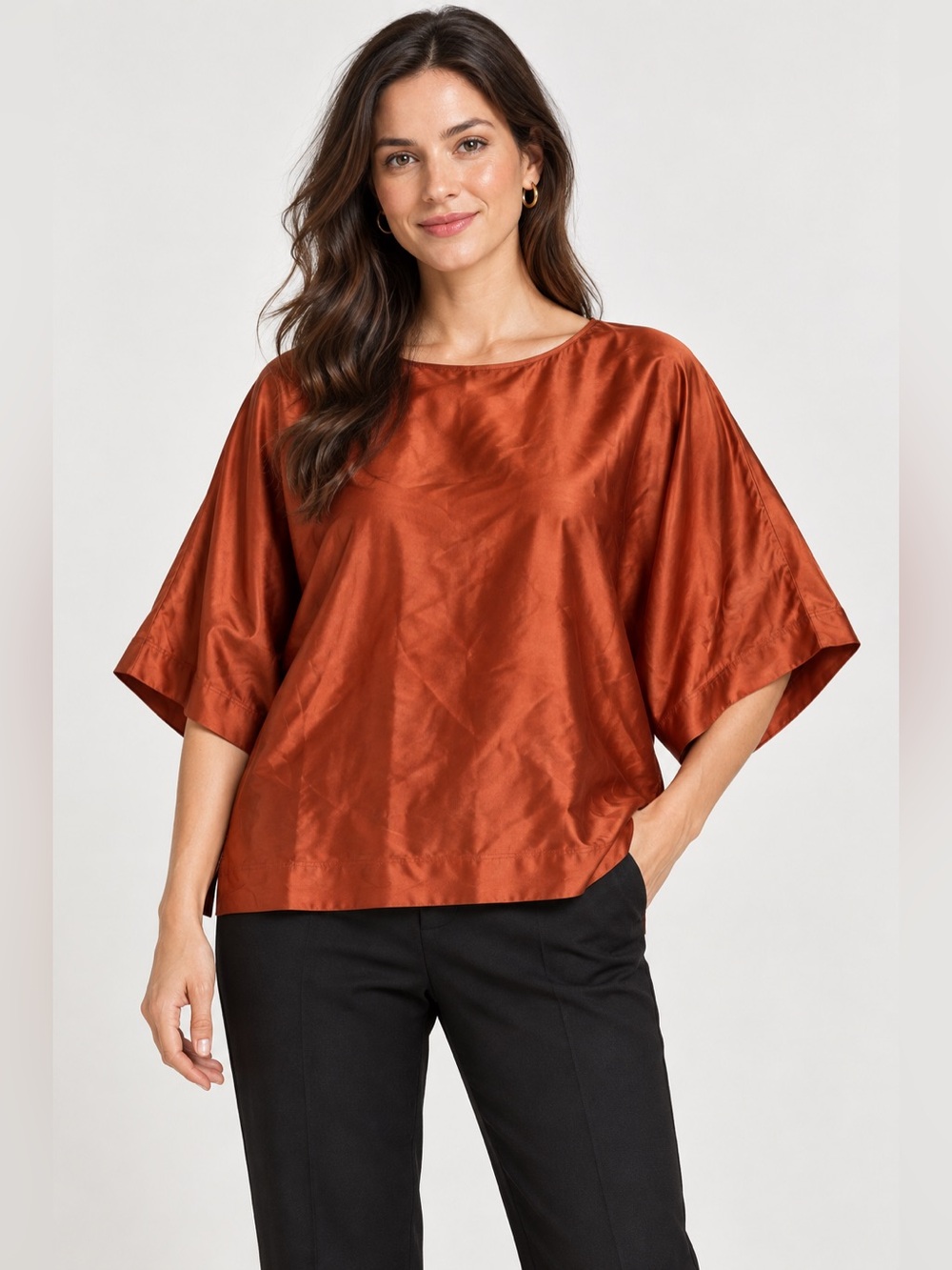 NWT Lafayette 148 Chili Red Silk Dolman Batwing Blouse M